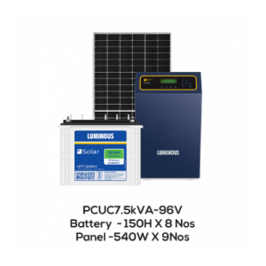 Solar Off-Grid Combo | PCU NXT+ 7.5 KVA/96 V, Solar Battery 150 Ah (8 Nos.), Solar Panel 540 W (9 Nos.)